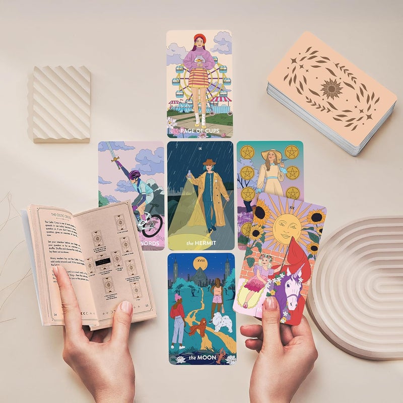 Wyspell Feminine Tarot Deck – Borderless Tarot Cards with Guide Book for Beginners – Beginner Playing Cards Set - Image 5